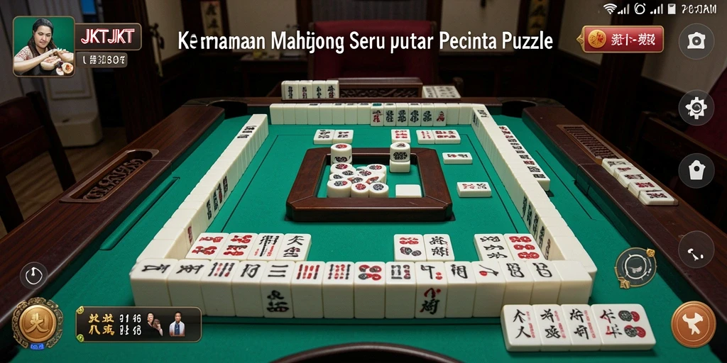 Screenshot menampilkan gameplay menarik JKTJKT dengan ubin Mahjong berwarna-warni.