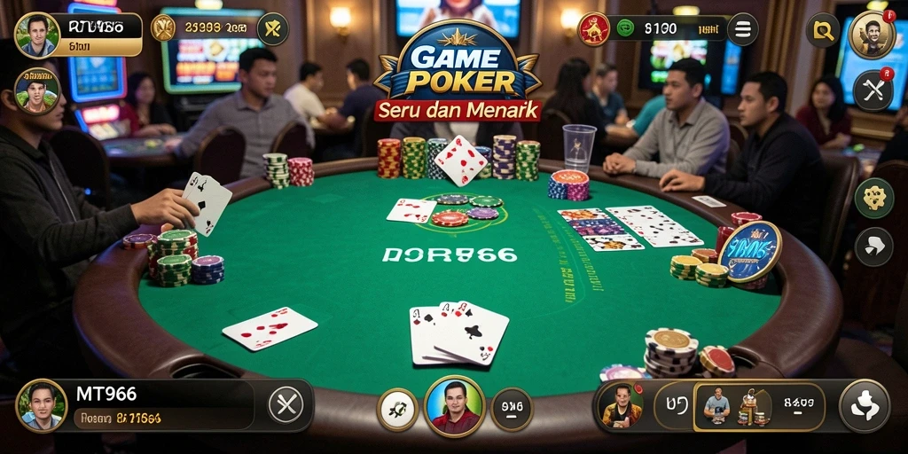 Screenshot utama MT966 menampilkan suasana bermain poker yang intens dan seru.