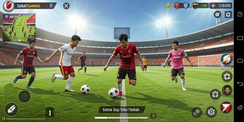 Screenshot gameplay SOBATGAMING yang menampilkan aksi menyerang di lapangan.